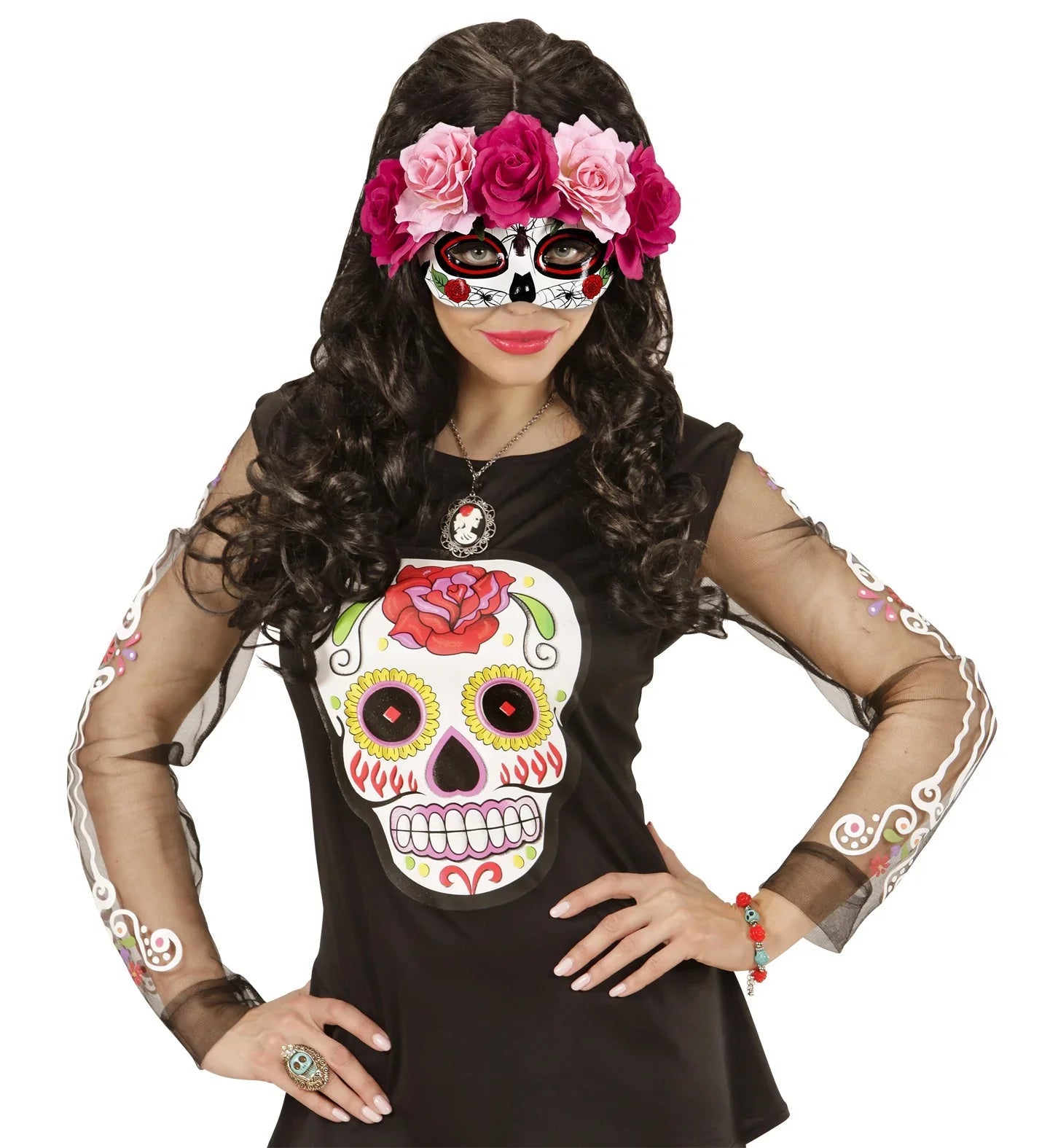 Antifaz de Catrina con Flores Rosas Catrina Widmann